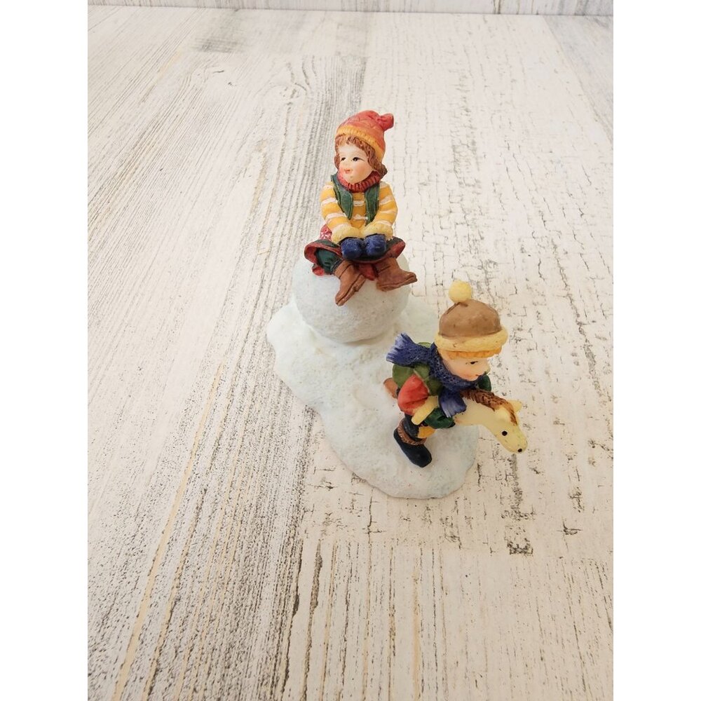 Owell snowball children playing horse village Xmas people accessory